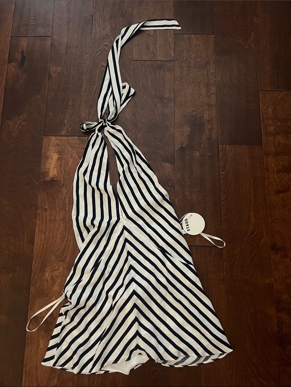 STAUD Black and White Striped Halter Top